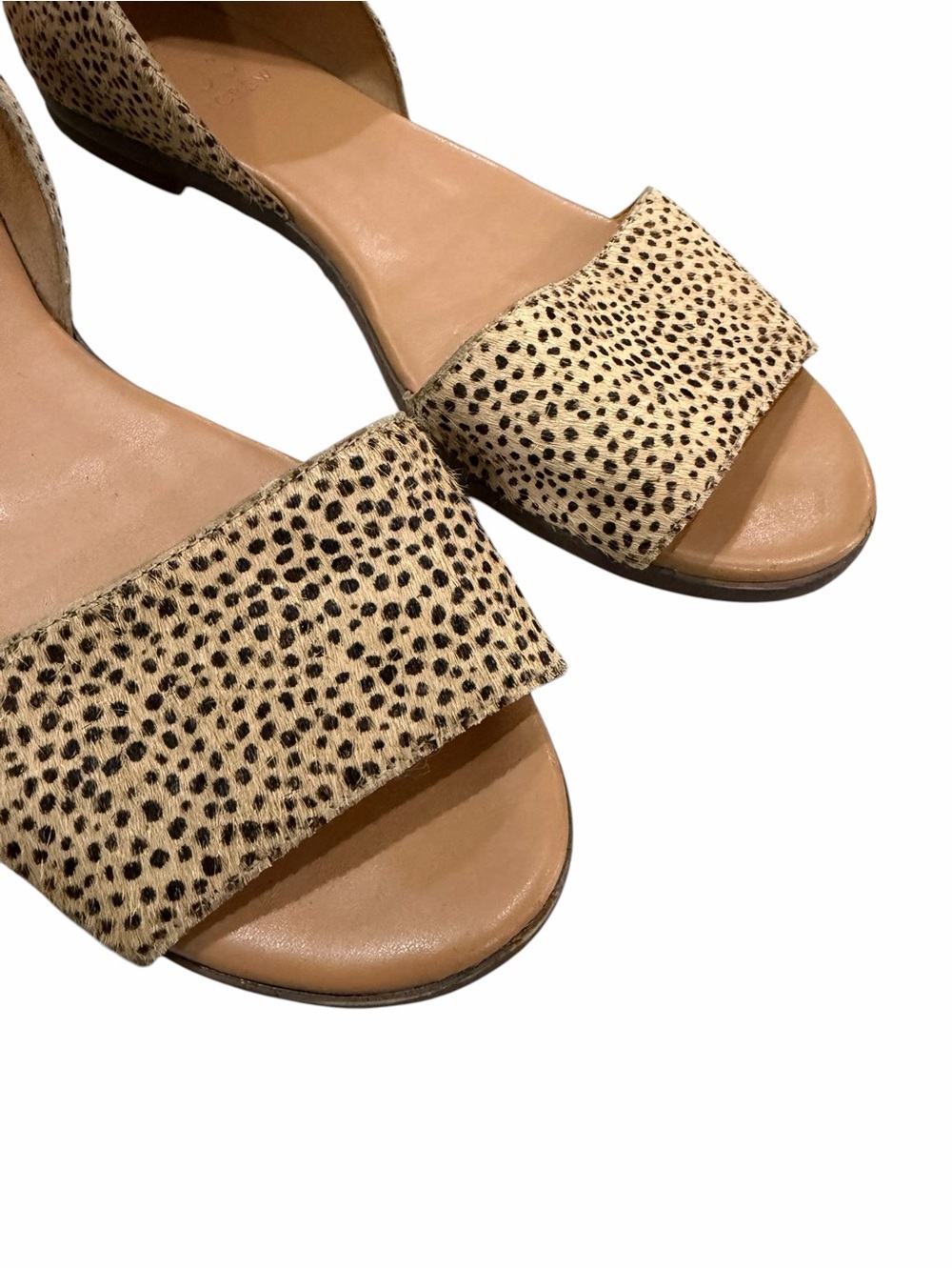 J. Crew Morgan Womens 7.5 Leopard Print Calf Hair Flats Peep Toe Slip On Shoes - Picture 4 of 6